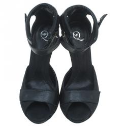 Pre Owned صندل أم سي كيو باي أليكساندر مكوين جلد أسود بحزام للكاحل مقاس 37