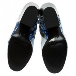 Pre Owned McQ by Alexander McQueen Blue and White Printed Leather Geffrye Boots Size 39