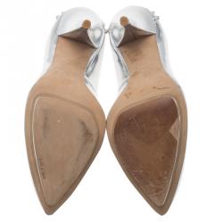 Pre Owned McQ by Alexander McQueen Silver Patent Studded Metallic Pointed Toe Pumps Size 38