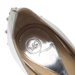 Pre Owned McQ by Alexander McQueen Silver Patent Studded Metallic Pointed Toe Pumps Size 38