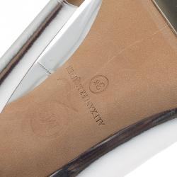 Pre Owned McQ by Alexander McQueen Silver Patent Studded Metallic Pointed Toe Pumps Size 38