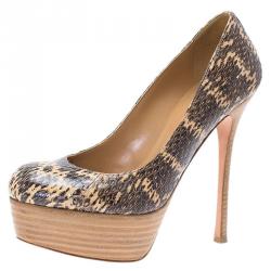 Pre Owned Alexander McQueen Grey and Beige Python Platform Pumps Size 36