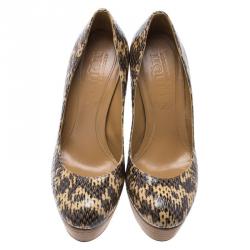 Pre Owned Alexander McQueen Grey and Beige Python Platform Pumps Size 36