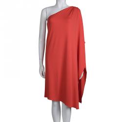 Pre Owned Michael Kors Red Knit Draped One Shoulder Dress S
