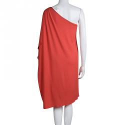 Pre Owned Michael Kors Red Knit Draped One Shoulder Dress S
