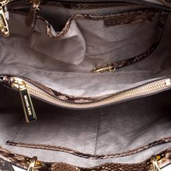 Pre Owned حقيبة مايكل كورس سنثيا جلد بيج نقشة الثعبان