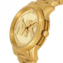 Pre Owned Michael Kors Champagne Gold-Plated Stainless Steel Runway MK5786 Women's 38MM