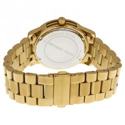 Pre Owned Michael Kors Champagne Gold-Plated Stainless Steel Runway MK5786 Women's 38MM