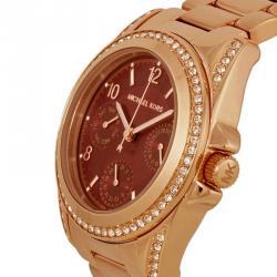 Pre Owned Michael Kors Red Gold-Plated Stainless Steel Crystal Mini Blair MK6092 Women's Wristwatch 33MM