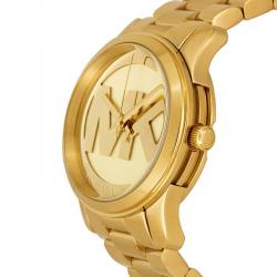 Pre Owned Michael Kors Champagne Gold-Plated Stainless Steel Runway MK5786 Women's Wristwatch 38MM