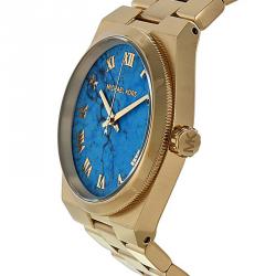 Pre Owned Michael Kors Blue Gold-Plated Stainless Steel Channing MK5894 Women's Wristwatch 38MM