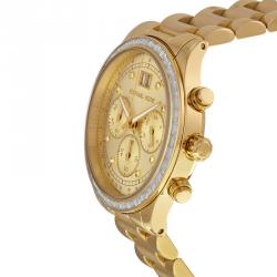 Pre Owned Michael Kors Champagne Gold-Plated Stainless Steel Brinkley MK6187 Women's Wristwatch 40MM