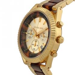 Pre Owned Michael Kors Champagne and Brown Gold-Plated Stainless Steel Clarkson MK5963 Women's Wristwatch 41MM