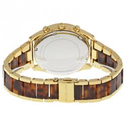 Pre Owned Michael Kors Champagne and Brown Gold-Plated Stainless Steel Clarkson MK5963 Women's Wristwatch 41MM