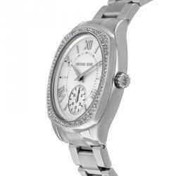 Pre Owned Michael Kors Silver Stainless Steel Crystal Bryn MK6133 Women's Wristwatch 40MM