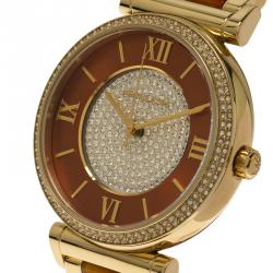 مملوكة مسبقًا Michael Kors Brown Gold-Plated Stainless Steel Crystal MK3411 Women's Wristwatch 38MM