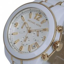 Pre Owned Michael Kors White Stainless Steel and Acetate MK5804 Women's Wristwatch 43MM