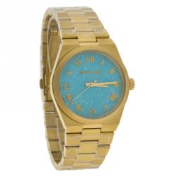 Pre Owned Michael Kors Blue Gold Tone Stainless Steel MK5894 Women's Wristwatch 38mm