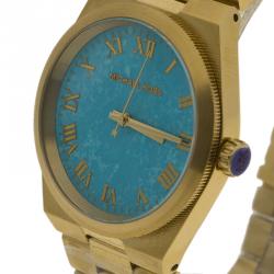Pre Owned Michael Kors Blue Gold Tone Stainless Steel MK5894 Women's Wristwatch 38mm