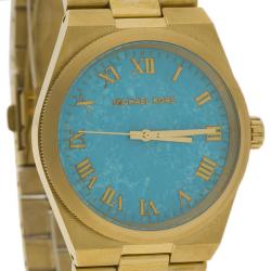 Pre Owned Michael Kors Blue Gold Tone Stainless Steel MK5894 Women's Wristwatch 38mm