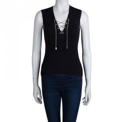 Michael Kors Black Rib Knit Chain Detail Sleeveless Top S