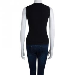 Michael Kors Black Rib Knit Chain Detail Sleeveless Top S
