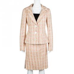 Pre Owned Michael Kors Pink Tweed Sequin Embellished Skirt Suit L