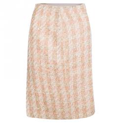 Pre Owned Michael Kors Pink Tweed Sequin Embellished Skirt Suit L