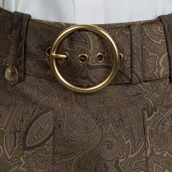 Pre Owned Michael Kors Gold Brocade Box Pleat Detail Belted Skirt M                                                                  