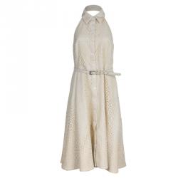 Michael Kors Beige Belted Eyelet Dress L