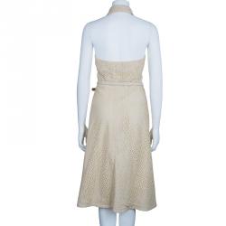 Michael Kors Beige Belted Eyelet Dress L