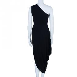 Michael Kors Black One Shoulder Crepe Maxi Dress S