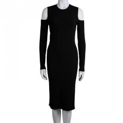 Pre Owned Michael Kors Black Knit Long Cut Sleeve Fitted Dress S