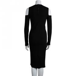 Pre Owned Michael Kors Black Knit Long Cut Sleeve Fitted Dress S