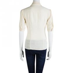 Michael Kors Cream Silk Ruffle Front Detail Blouse S