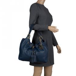 Pre Owned Michael Kors Navy Blue Leather Camden Drawstring Hobo