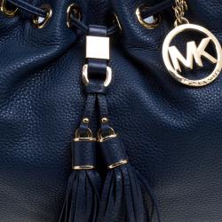 Pre Owned Michael Kors Navy Blue Leather Camden Drawstring Hobo