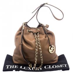 Pre Owned Michael Kors Brown Leather Frankie Drawstring Hobo