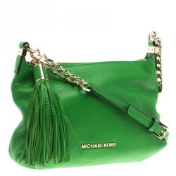 مملوكة مسب�قًا Michael Kors Green Leather Bedford Tassel Crossbody Bag