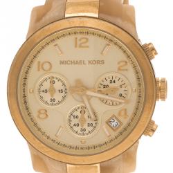 Pre Owned ساعة يد نسائية مايكل كورس أسيتات وستانلس ستيل ذهبية 38 مم