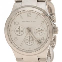 مملوكة مسبقًا ساعة يد نسائية مايكل كورس كرونوغراف ستانلس ستيل فضية 38مم