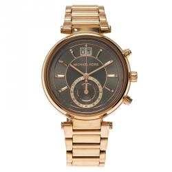 Pre Owned Michael Kors Grey Rose Gold-Plated Stainless Steel Sawyer MK6226 Women's Wristwatch 39MM