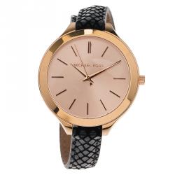 Pre Owned Michael Kors Champagne Gold-Plated Stainless Steel Slim Runway Women's Wristwatch 40MM