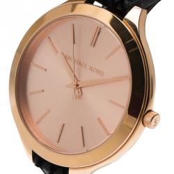 Pre Owned Michael Kors Champagne Gold-Plated Stainless Steel Slim Runway Women's Wristwatch 40MM