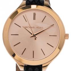Pre Owned Michael Kors Champagne Gold-Plated Stainless Steel Slim Runway Women's Wristwatch 40MM