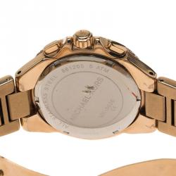 Pre Owned Michael Kors Cream Rose Gold-Plated Stainless Steel Crystal Camille MK5636 Women's Wristwatch 43MM