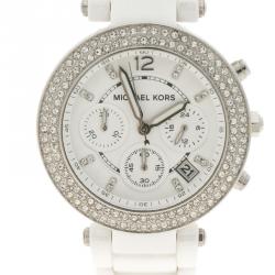 Pre Owned ساعة يد نسائية مايكل كورس MK5654 كرونوغراف سيراميك أبيض 39مم