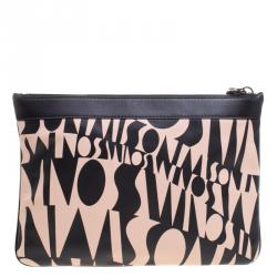 Pre Owned Missoni Beige/Black Logo Printed Leather Pouch