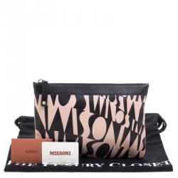 Pre Owned Missoni Beige/Black Logo Printed Leather Pouch