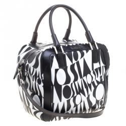 Pre Owned Missoni Black and White Leather Logo Print Tote